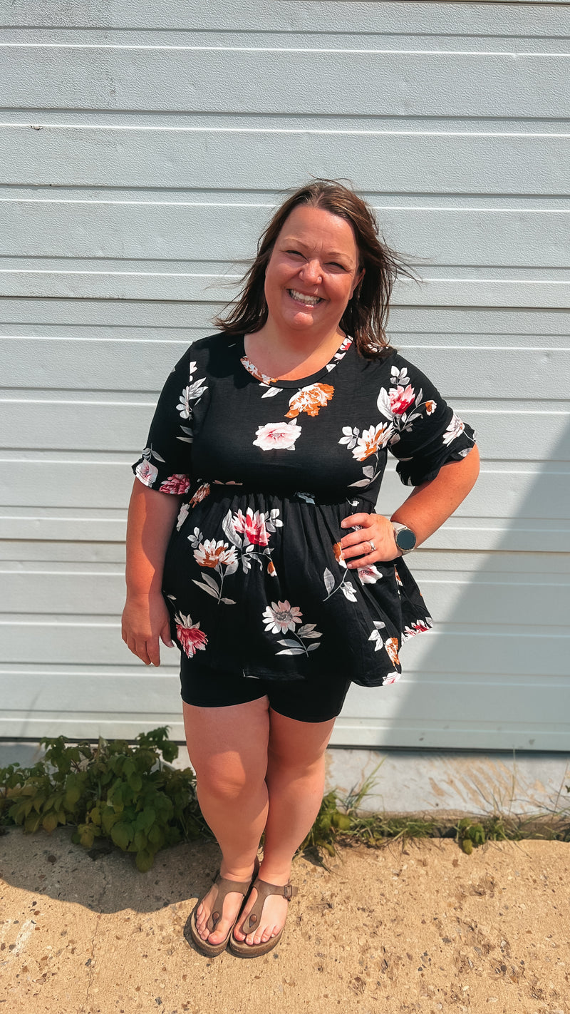 Winnie Babydoll Top: Black Floral