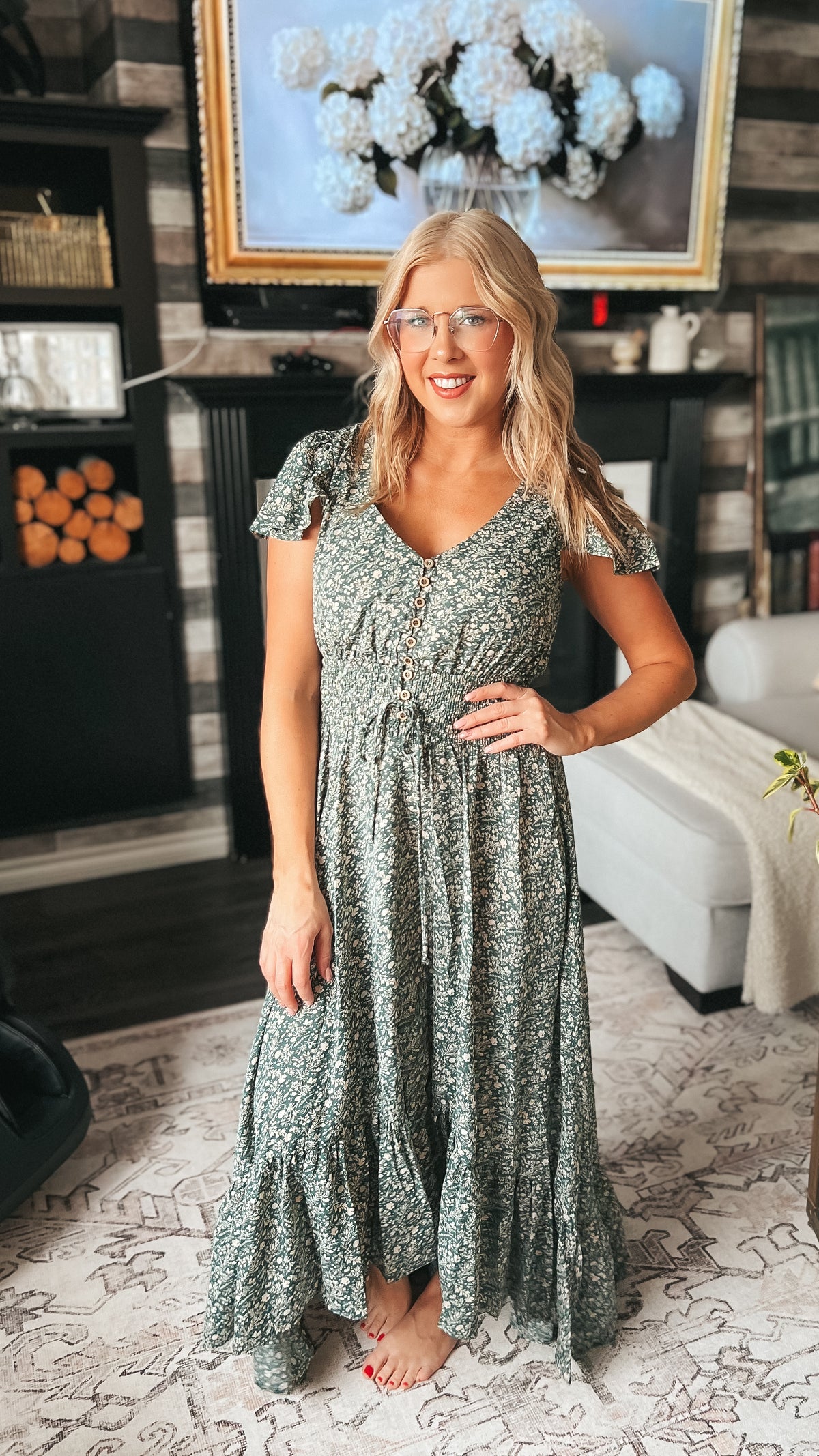 Cassandra Floral Maxi Dress: Green