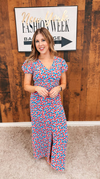 Victoria Floral Dress | Blue & Pink