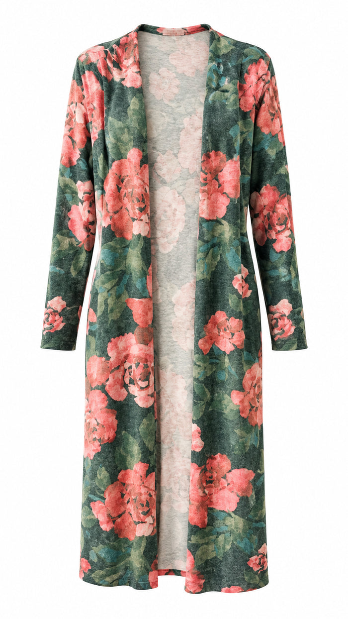 Kendal Duster Cardigan | Hunter Green & Blush