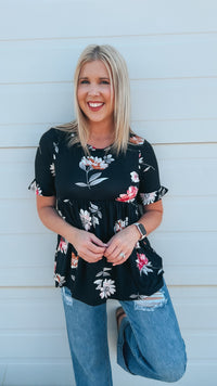 Winnie Babydoll Top: Black Floral