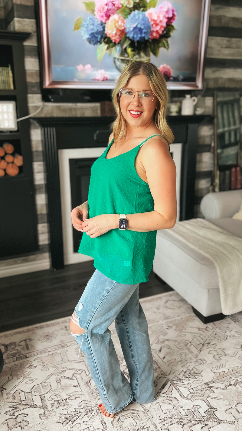 Eva Swiss Dot Tank Top: Green