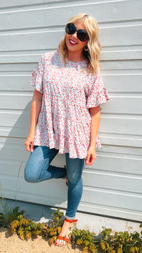 Kimberly Floral Babydoll Top: Blue