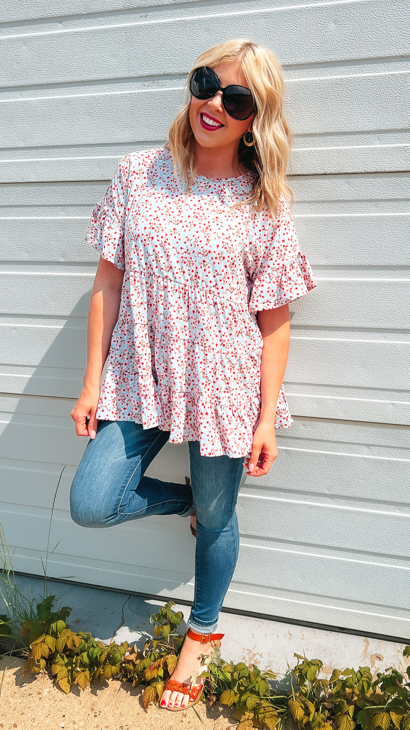 Kimberly Floral Babydoll Top: Blue