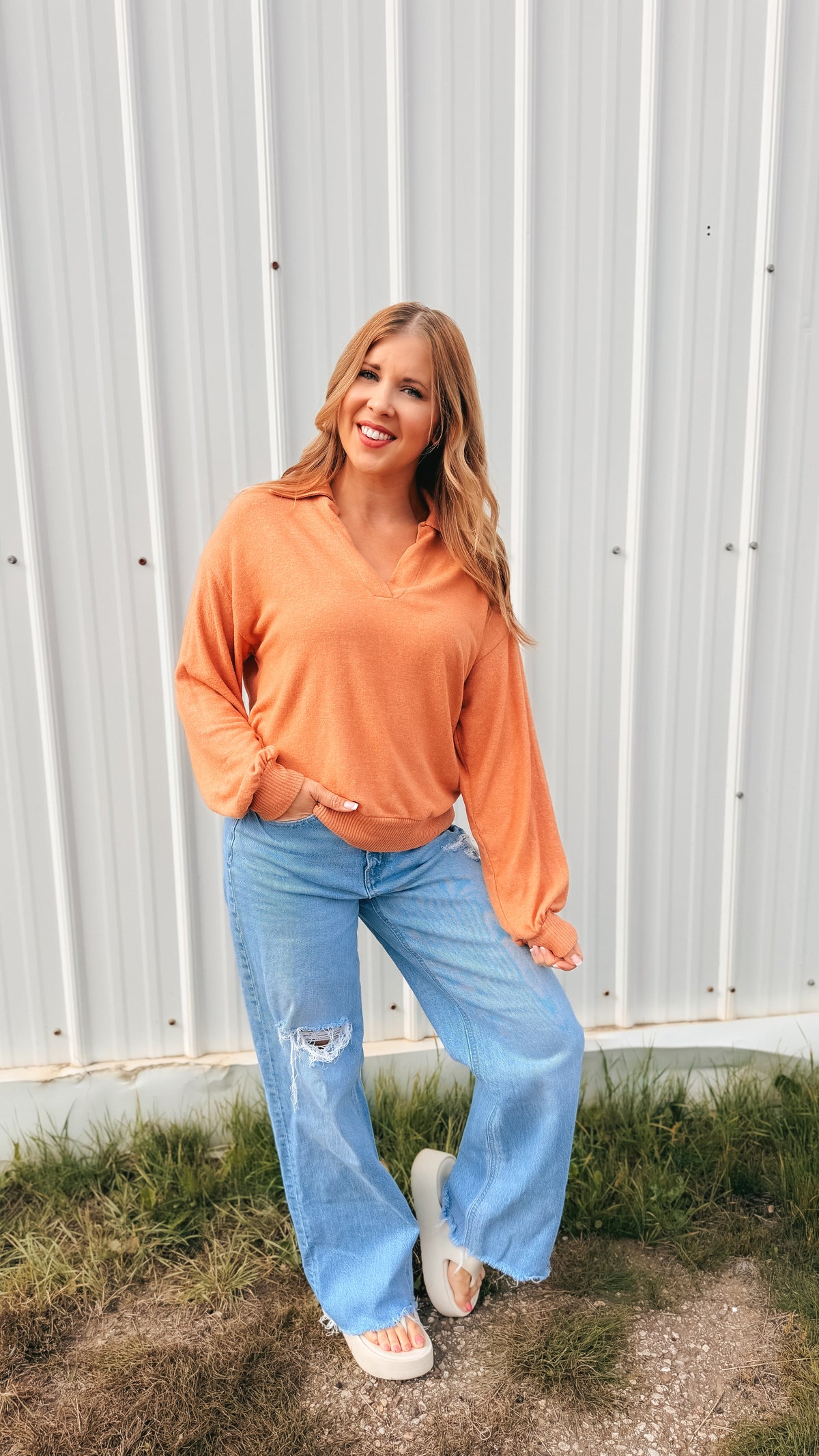 Tamara V-Neck Sweater | Rust