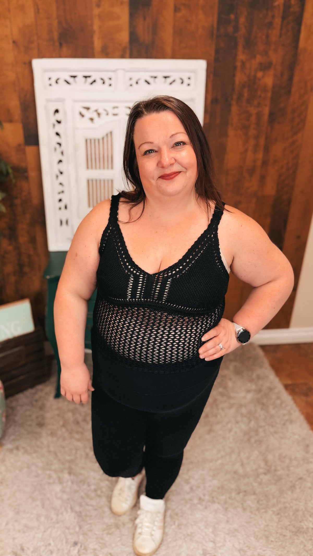 Aislynne Crochet Tank Top | Black