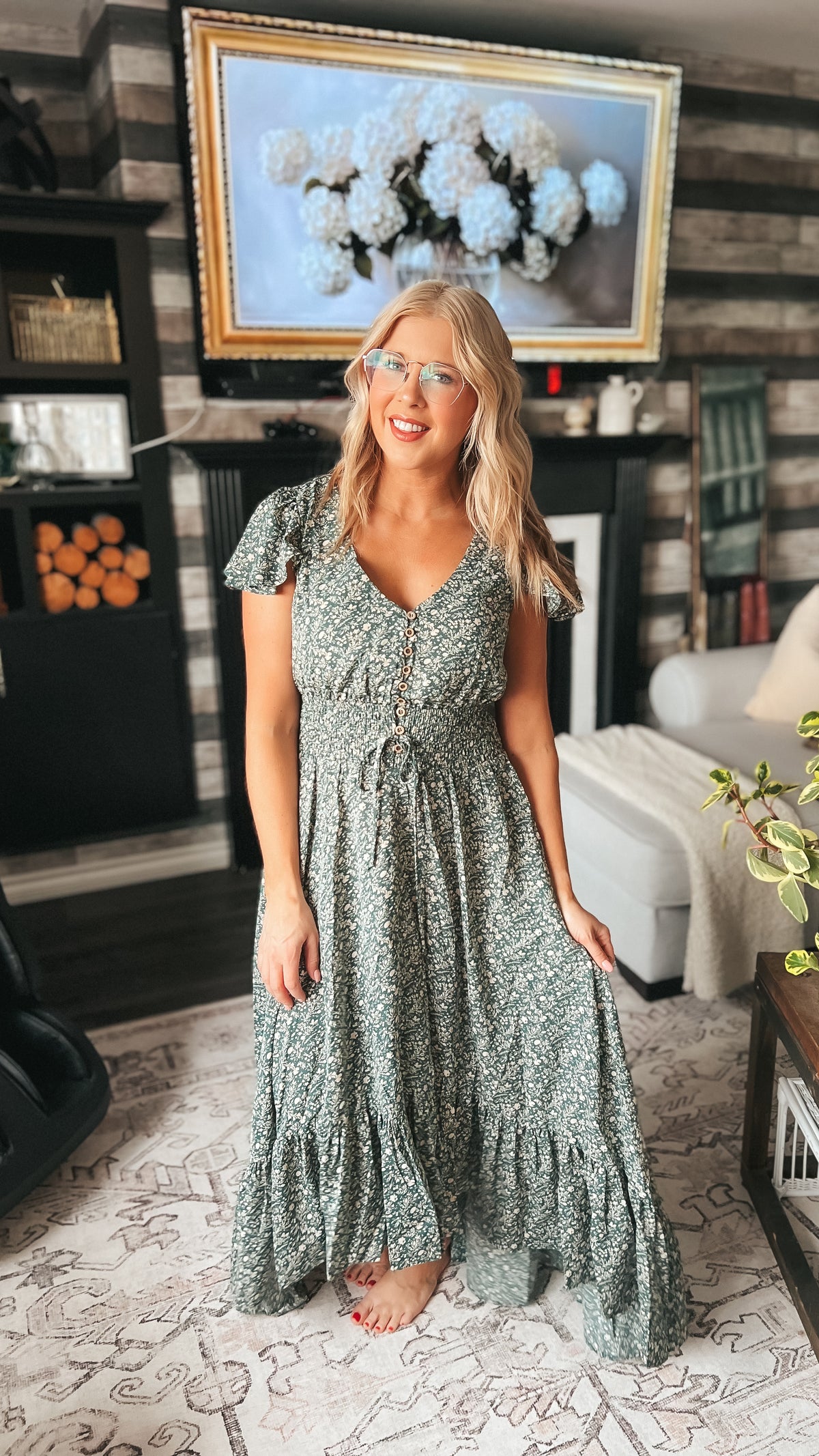 Cassandra Floral Maxi Dress: Green