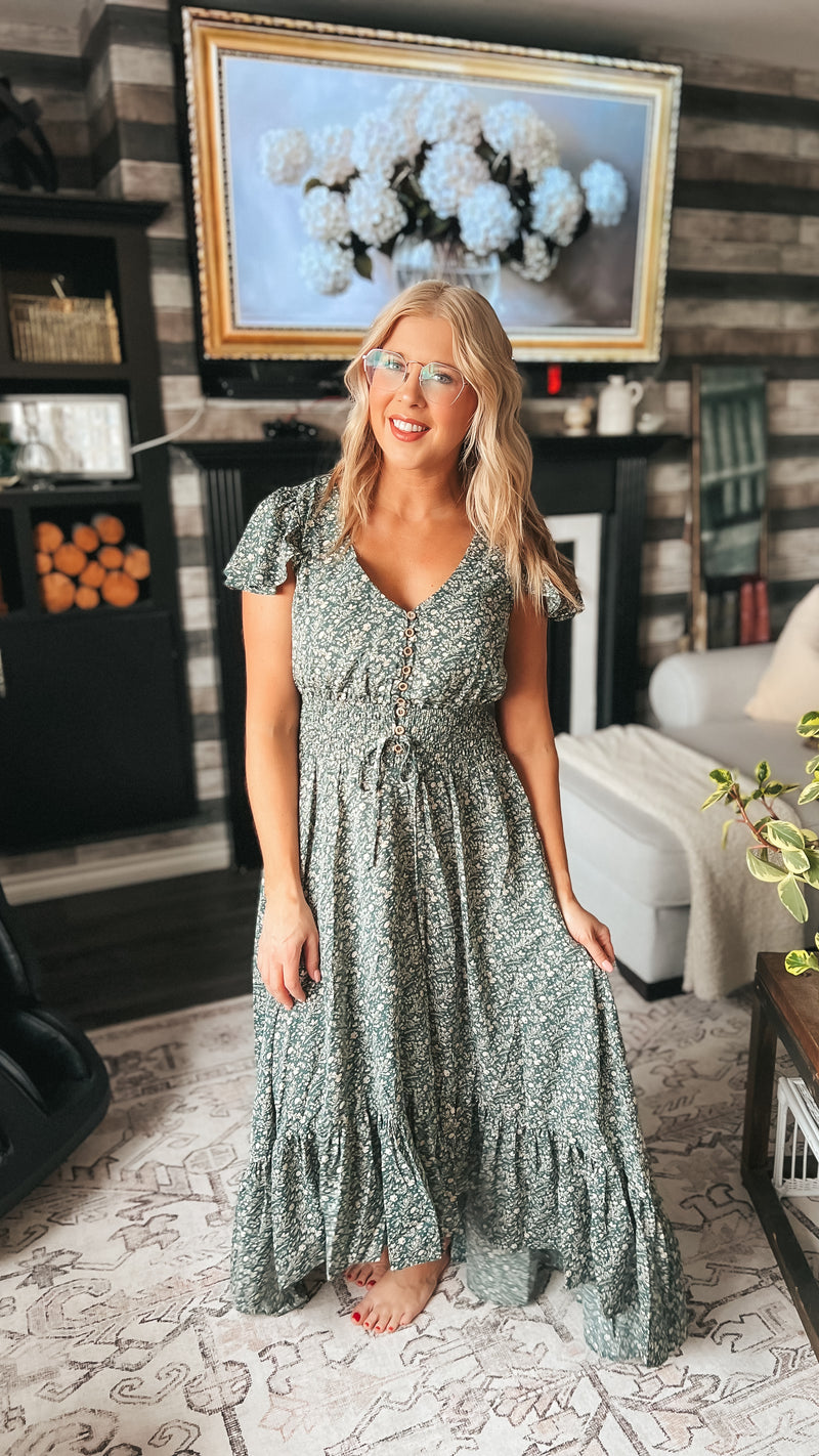 Cassandra Floral Maxi Dress: Green