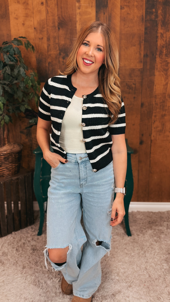 Betty Knit Stripe Cardigan | Black & White