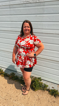 Stacey Floral Top: Red