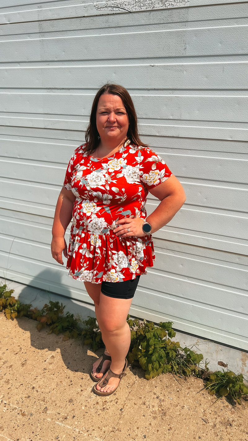Stacey Floral Top: Red