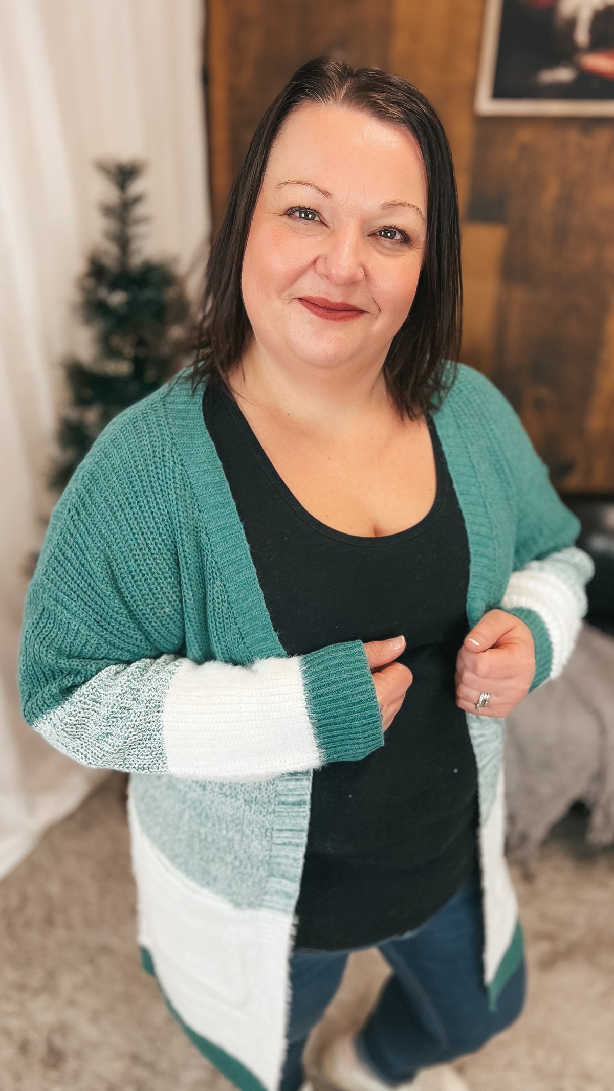 Helen Knit Cardigan | Green & Ivory