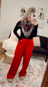 Jodie Wide Leg Jogging Pants | Red
