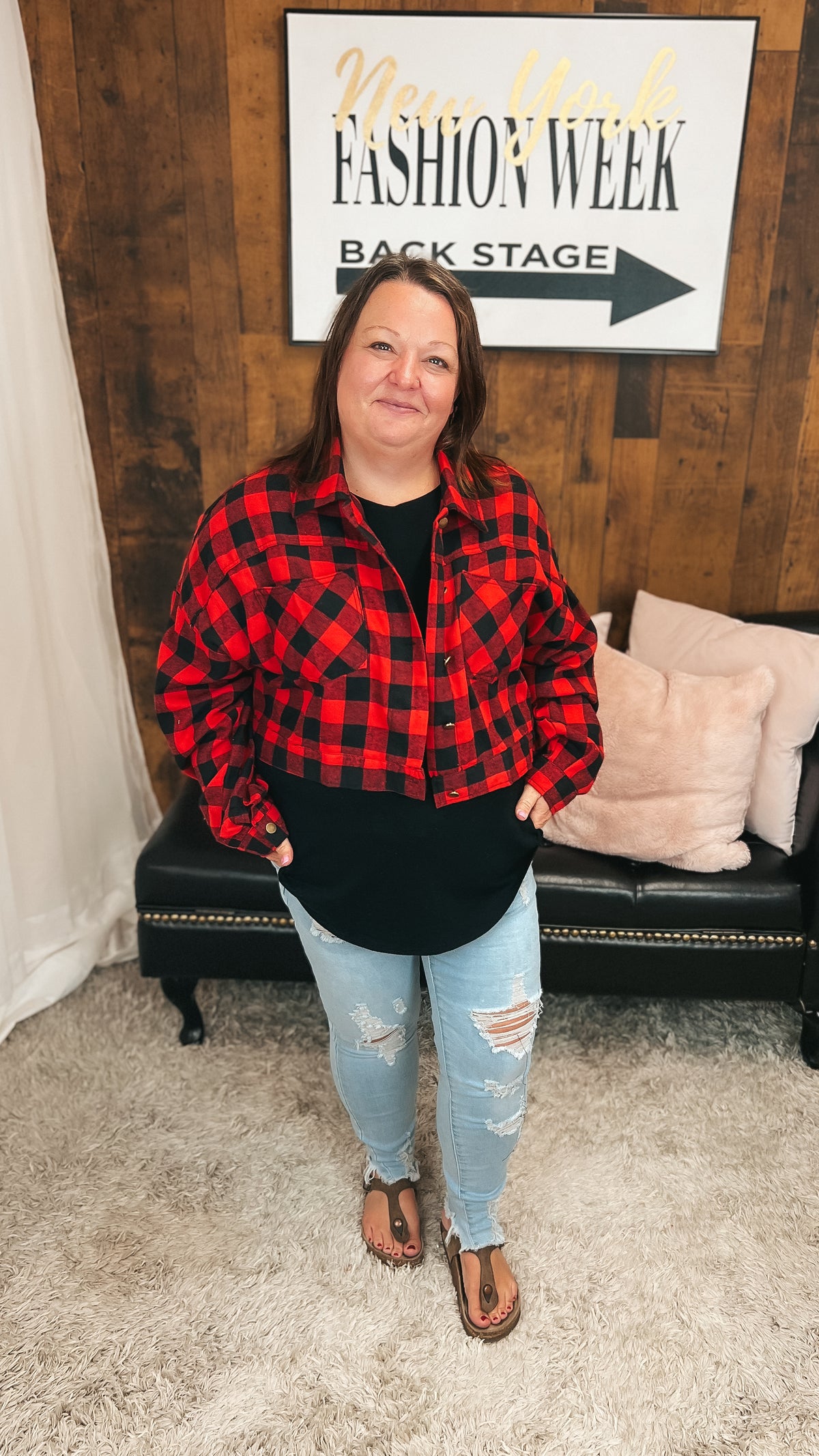 Nikita Crop Plaid Shacket | Red & Black
