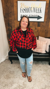Nikita Crop Plaid Shacket | Red & Black