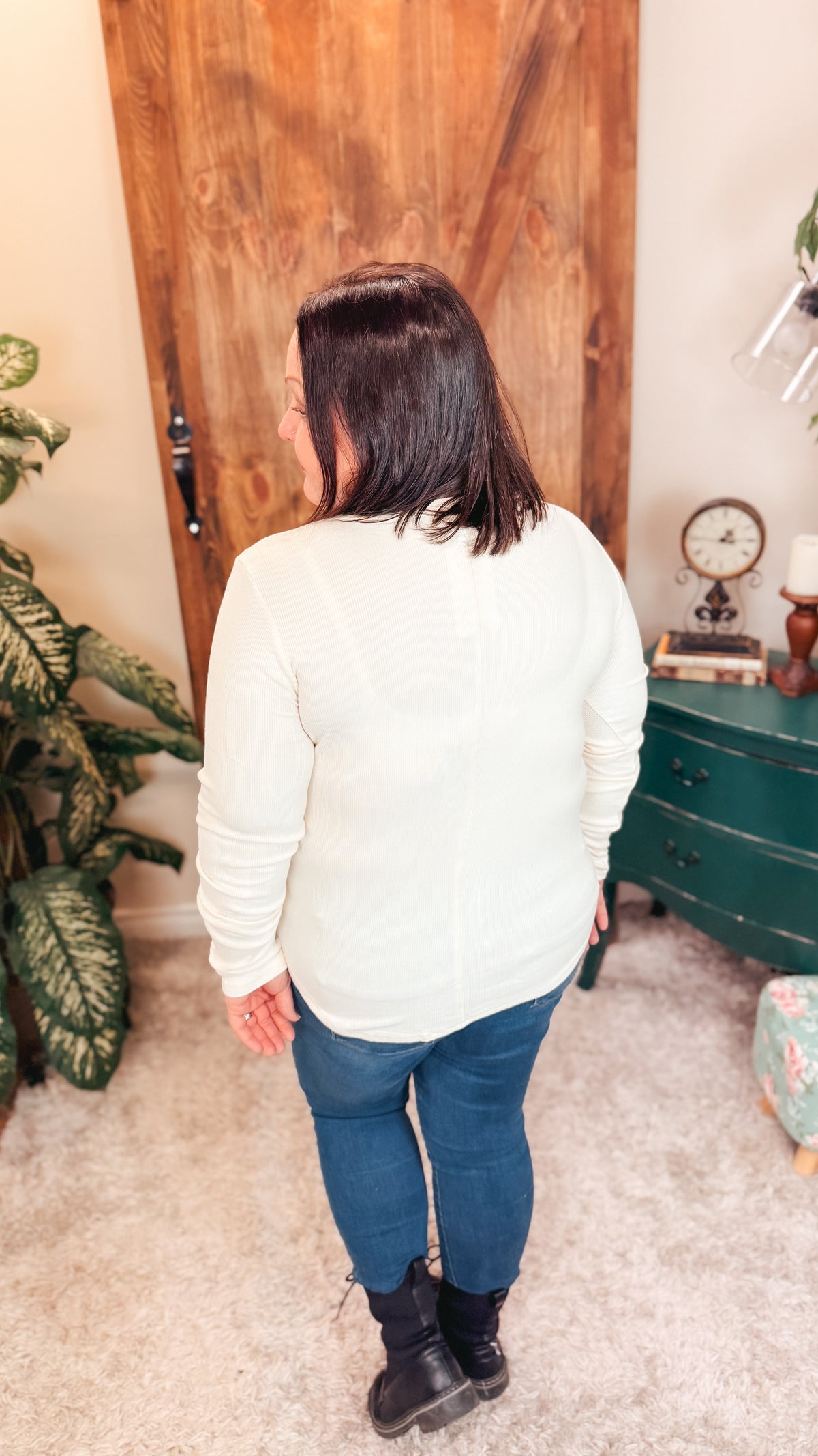 Colleen Ribbed Henley Long Sleeve | Cream
