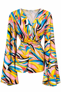 Retro, colourful printed long sleeve shirt