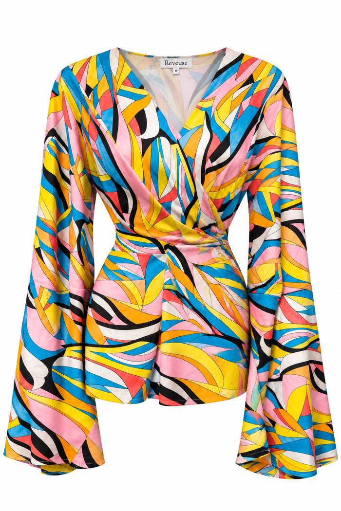 Retro, colourful printed long sleeve shirt