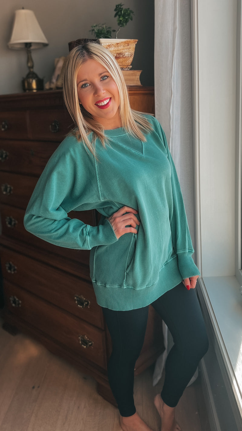Lori Pocket Sweater: Dark Green