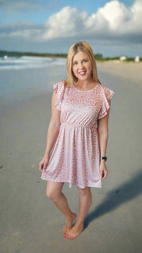 soft pink leopard print sundress with flutter sleeves