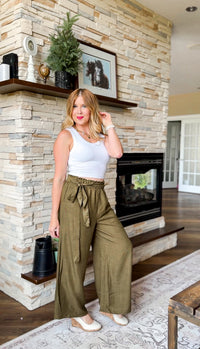 Shandra Linen Pants: Olive