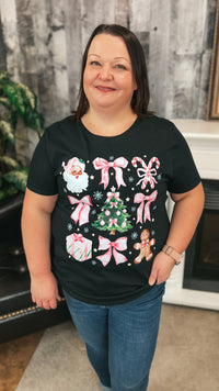 Pink Santa Tee| Black