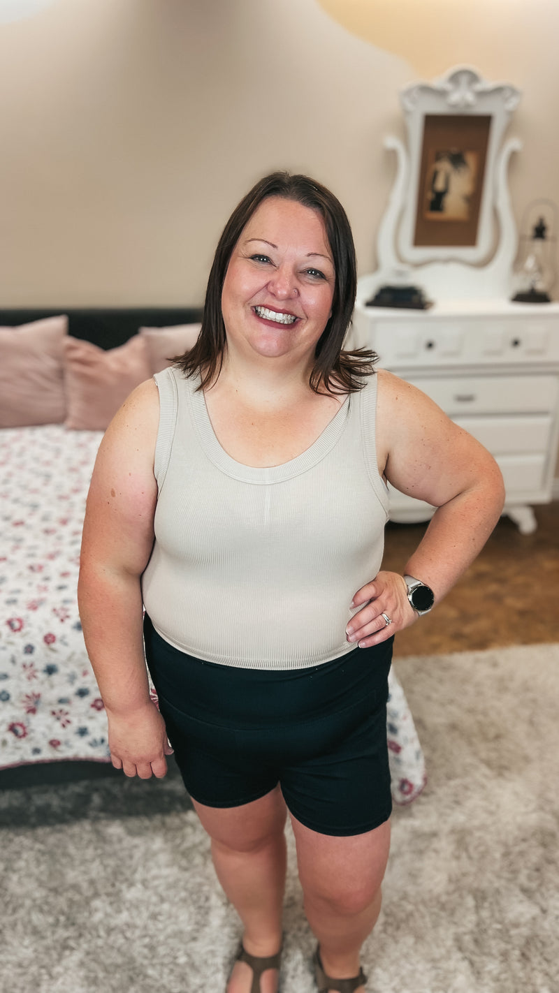 Tamara Ribbed Tank Top: Light Mocha