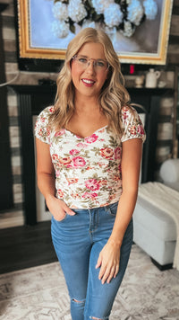 Violet Floral Top | White