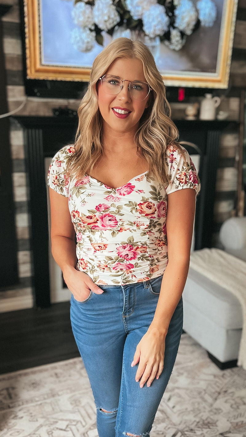 Violet Floral Top | White