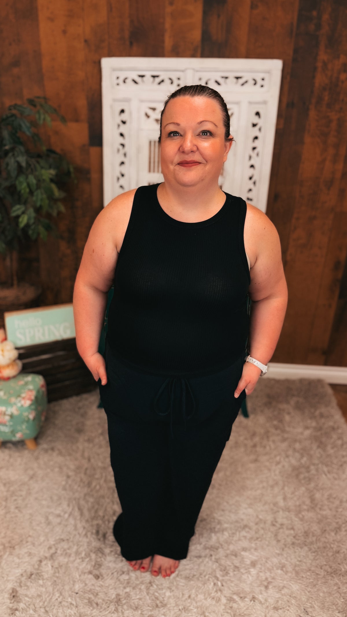 Victoria Ribbed Tank Top | Black