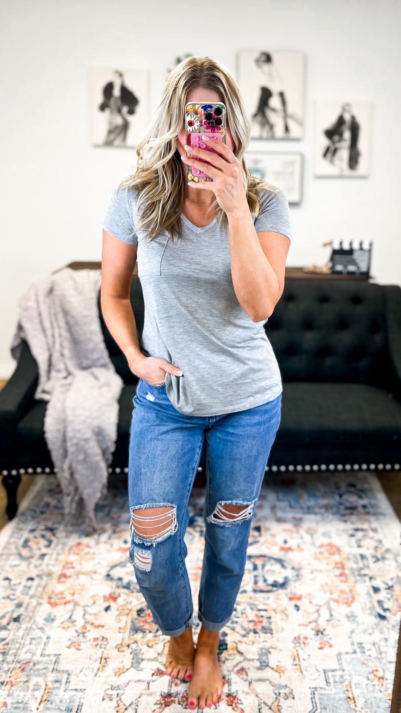 Laura Basic V-Neck Top: Grey