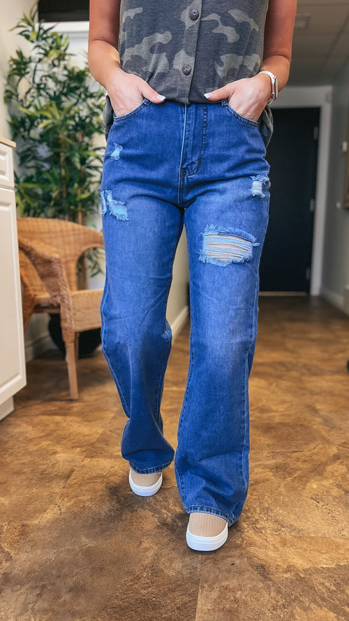 Brady Wide Leg Denim: Dark Blue