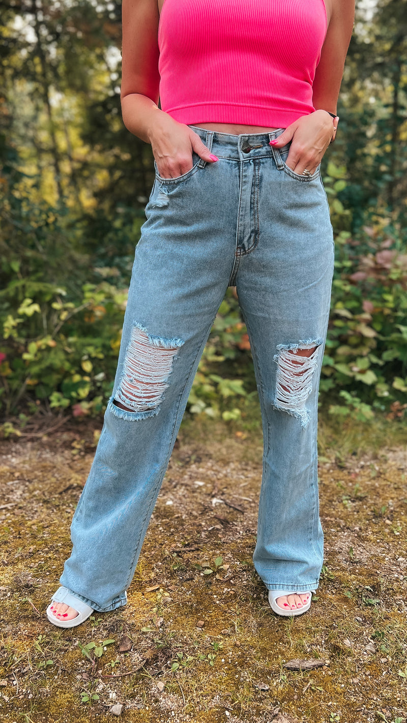 Noah Wide Leg Denim: Light Blue