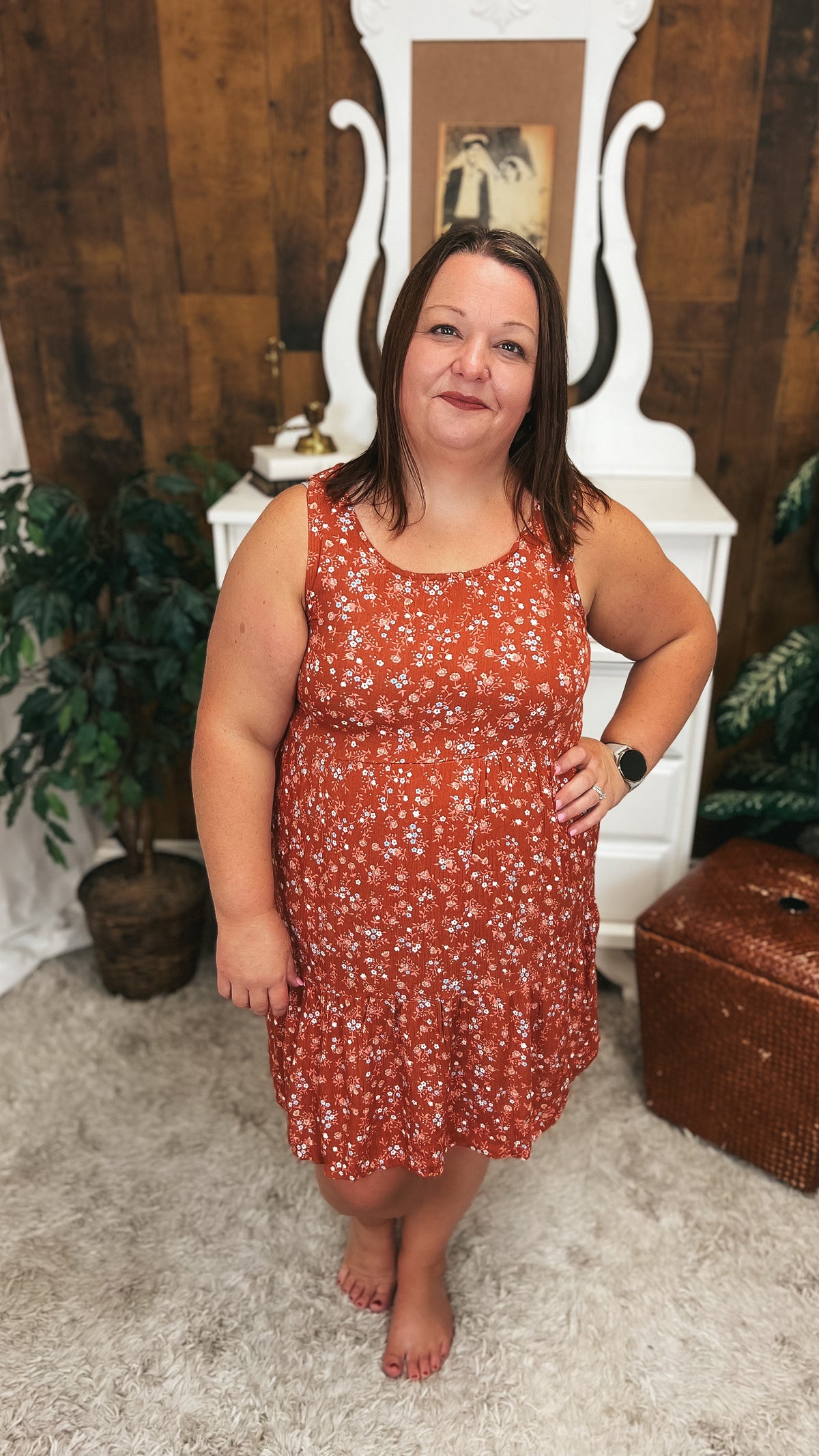 Claire Floral Dress: Rust