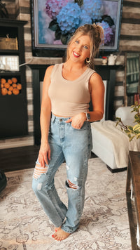 Tamara Ribbed Tank Top: Light Mocha