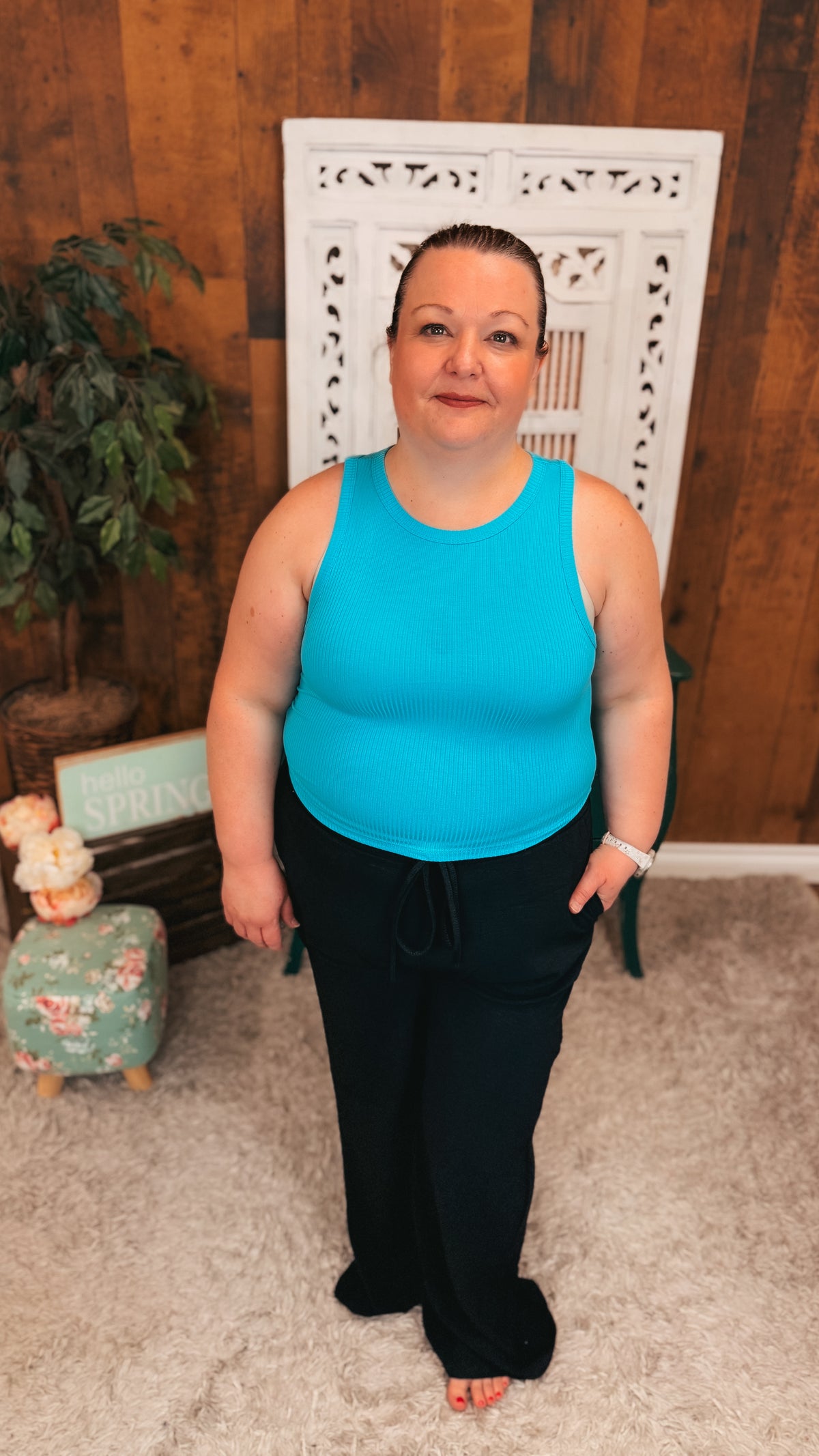 Victoria Ribbed Tank Top | Aqua Blue