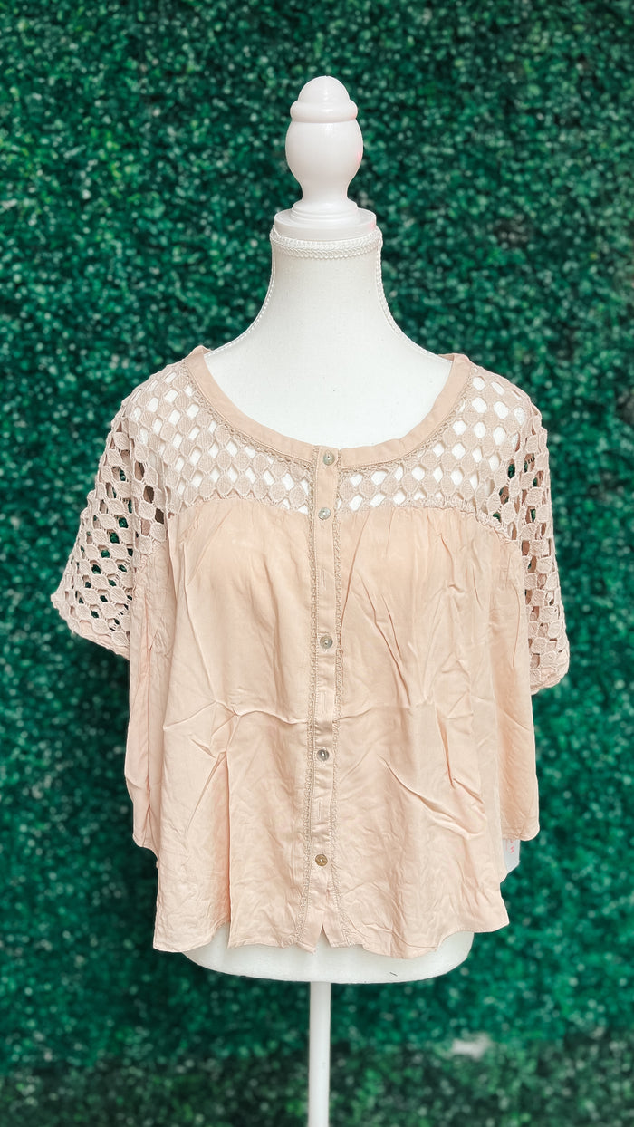 Lace Shoulder Top: Blush  *AS IS SALE*