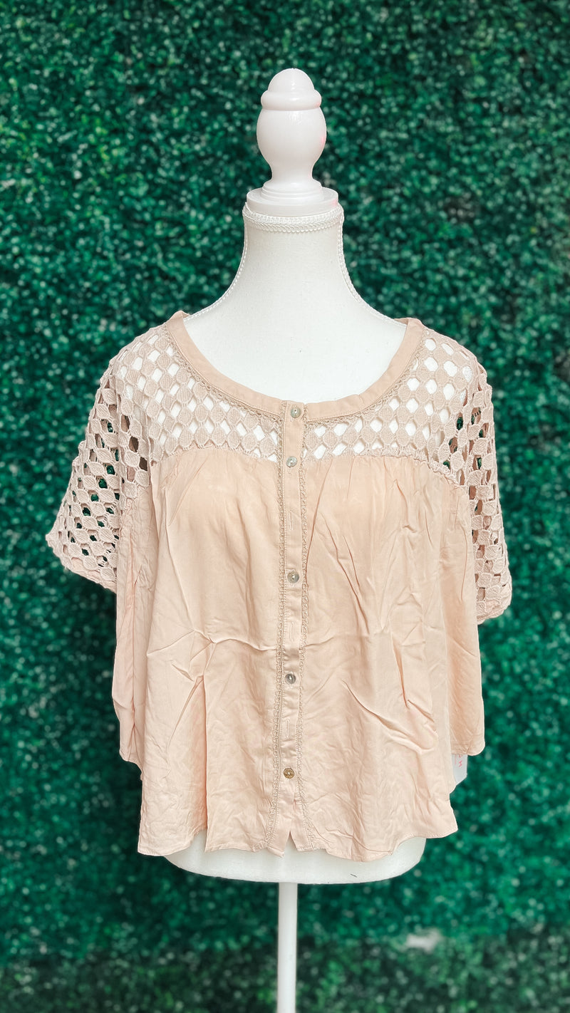 Lace Shoulder Top: Blush  *AS IS SALE*