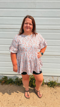 Kimberly Floral Babydoll Top: Blue