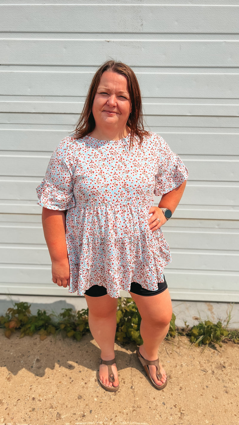 Kimberly Floral Babydoll Top: Blue