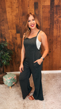 Rebecca Wide Leg Romper | Charcoal