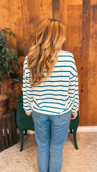 Mariah Stripe Long Sleeve | Teal & Ivory