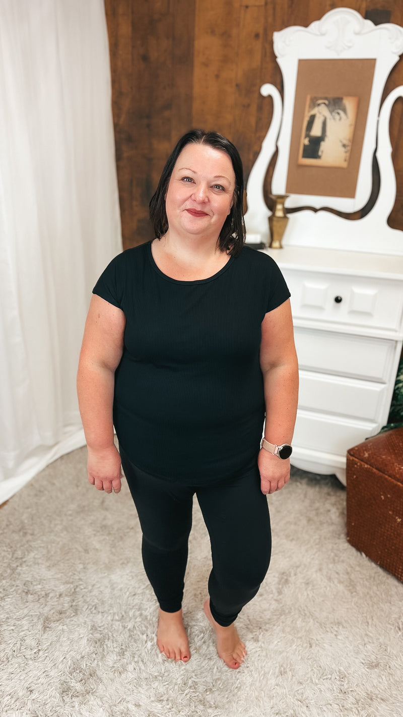 Melanie Ribbed Tee | Black