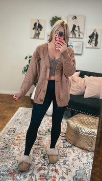 Crystal Floral Knit Cardigan |Mocha | One Size