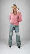 Paisley Knit Sweater: Pink