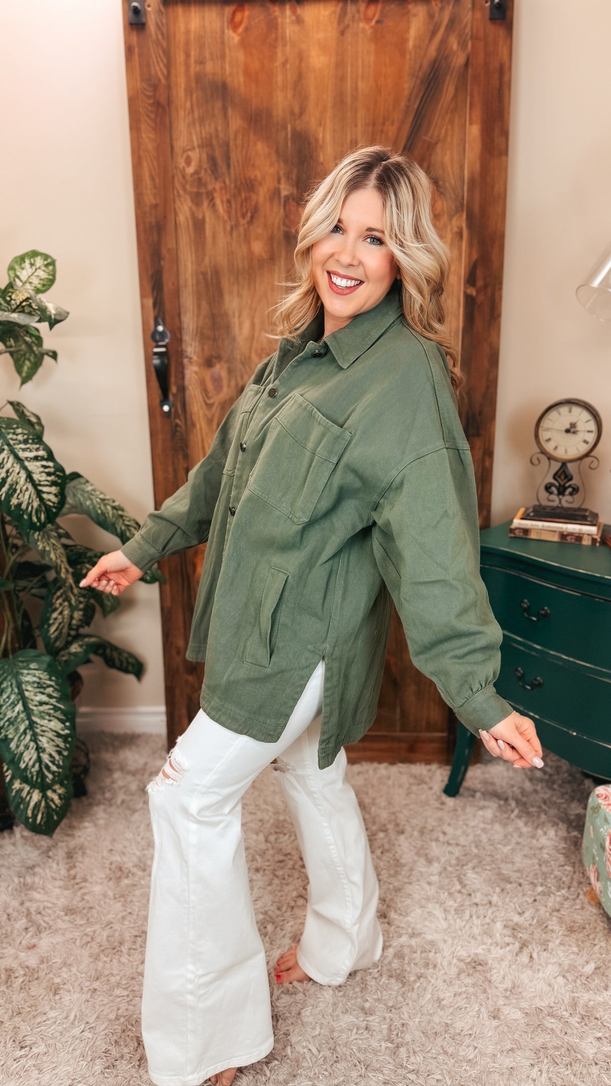 Lynn Oversized Denim Jacket | Olive