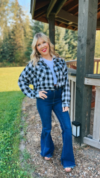 Nikita Crop Plaid Shacket | Black & White