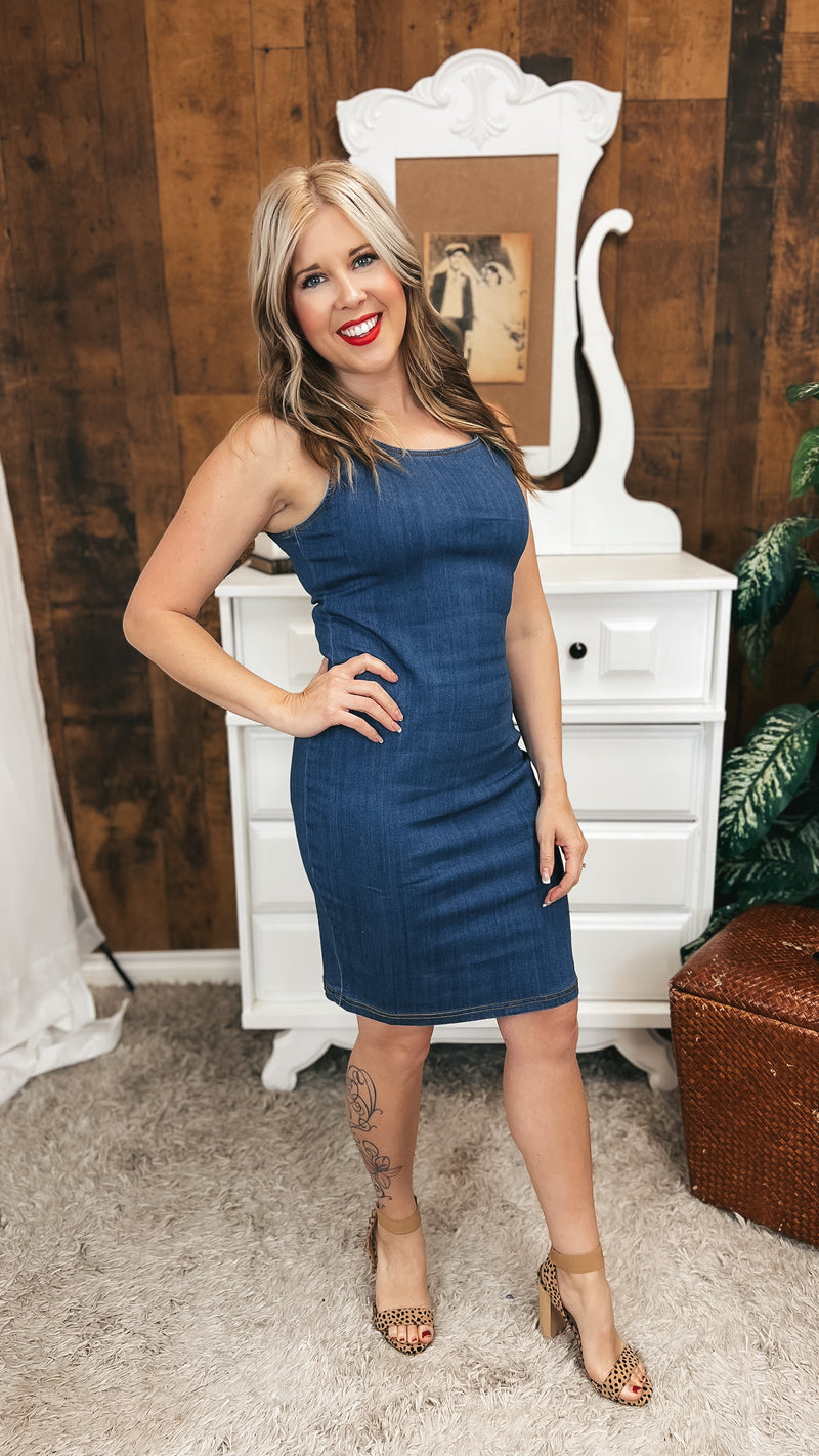 Mary Stretch Denim Dress | Medium Blue