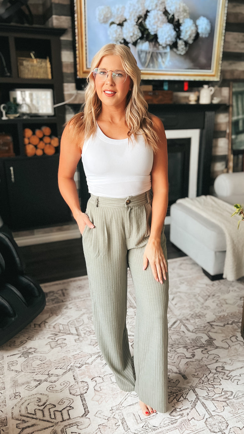 Gracy Pinstripe Dress Pants | Olive