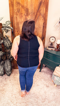 Anabel Ribbed Henley Tank | Black